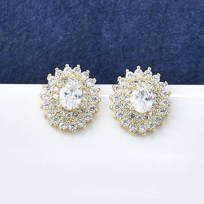 Brass Micro Pave Clear Cubic Zirconia Stud Earrings for Women EJEW-F363-03G-1