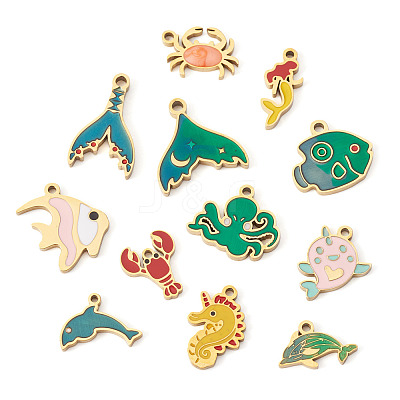 12Pcs 12 Styles 304 Stainless Steel Enamel Pendants STAS-TA0001-43-1