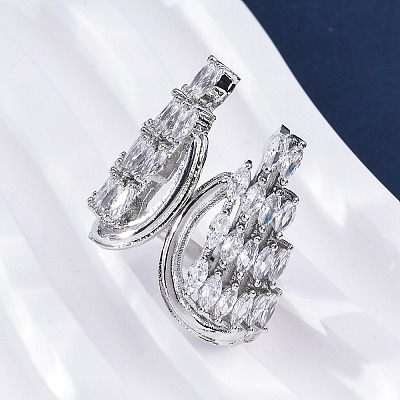Brass Micro Pave Clear Cubic Zirconia Cuff Rings for Women RJEW-A062-02P-1
