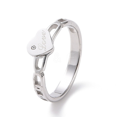 Crystal Rhinestone Heart with Word Love Finger Ring RJEW-D120-06B-P-1
