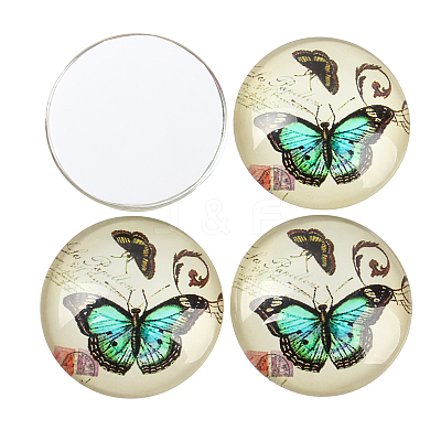 Butterfly Printed Glass Half Round/Dome Cabochons GGLA-N004-14mm-C-1