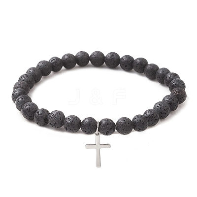 Natural Lava Rock Beads Stretch Bracelets BJEW-JB13252-01-1