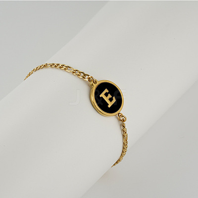 Flat Round with Letter Pattern 304 Stainless Steel Link Bracelets FS-WG4692B-03-1