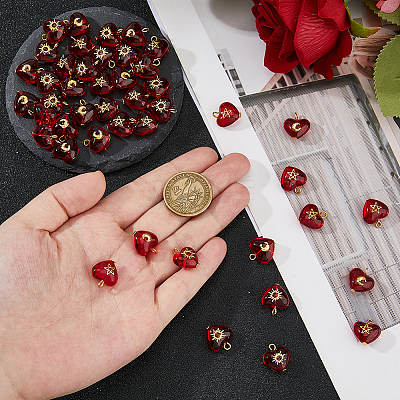 45Pcs 3 Styles Brass Glass Heart Pendants PALLOY-DC00038-1