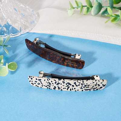 2Pcs 2 Colors Cellulose Acetate and Iron Hair Barrettes for Women Girl PHAR-TADJ0001-01B-1