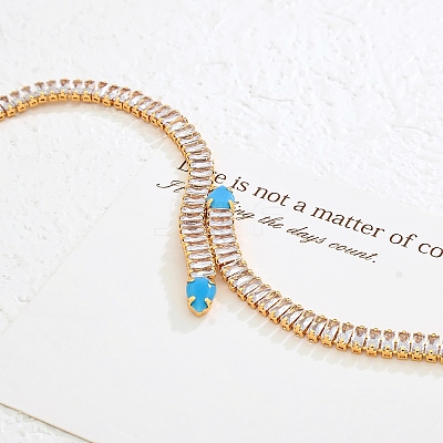 Snake Brass Pave Cubic Zirconia Link Chain Bracelets UA5889-1-1