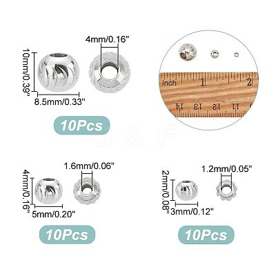 30Pcs 3 Style 201 Stainless Steel Beads STAS-UN0045-48-1