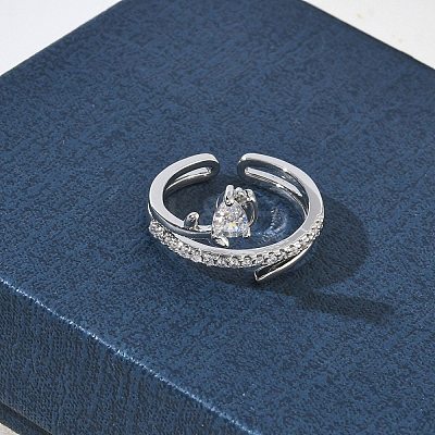 Brass Micro Pave Cubic Zirconia Cuff Open Rings for Women RJEW-L343-05P-02-1