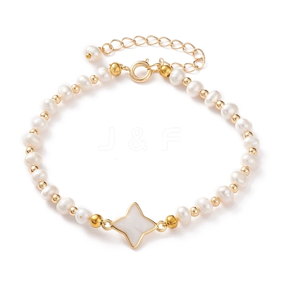 Natural White Shell Star Link Bracelets BJEW-JB05780-02-1