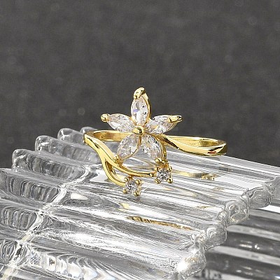 Rack Plating Brass Micro Pave Cubic Zirconia Finger Rings for Women RJEW-M027-01G-01-1