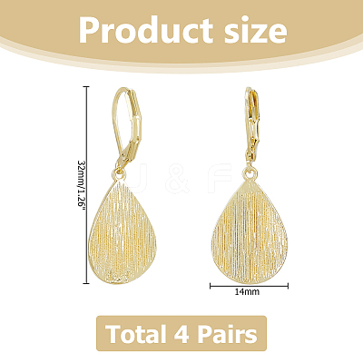 4 Pairs Teardrop Brass Leverback Earrings EJEW-HS0001-21G-1