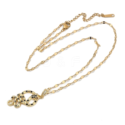 Brass Micro Pave Black Cubic Zirconia Snake Pendant Necklaces NJEW-K280-08G-1