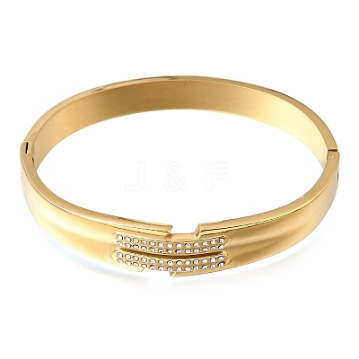 304 Stainless Steel Crystal Rhinestone Hinged Cuff Bangles for Women SA-CBAF851-08G-1