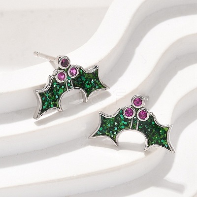 Brass Micro Pave Cubic Zirconia Stud Earrings EJEW-Q015-08P-1