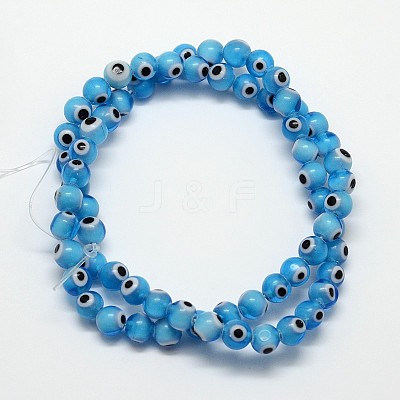 Handmade Evil Eye Lampwork Round Bead Strands X-LAMP-L055-8mm-05-1