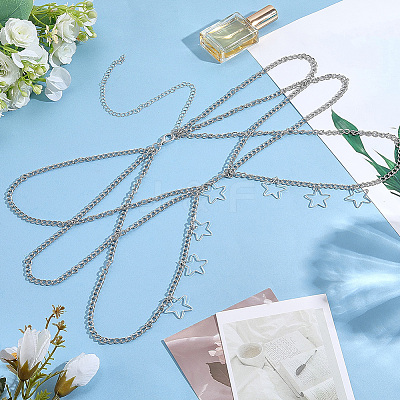 1Pc Alloy Star Tassel Layered Curb Chain Waist Belly Chains for Women AJEW-CY0003-25-1