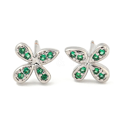Rack Plating Brass Micro Pave Clear Cubic Zirconia Stud Earrings EJEW-N055-02P-03-RS-1
