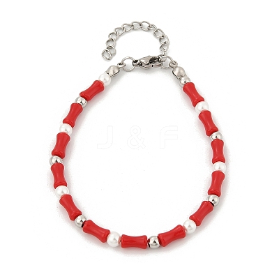 304 Stainless Steel Beaded Bracelets for Women BJEW-M056-08P-02-1