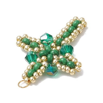Glass Seed Beaded Cross Pendants PALLOY-MZ00826-07-1