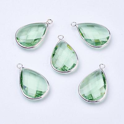 Silver Color Plated Brass Glass Teardrop Pendants GLAA-M006-A-01S-1