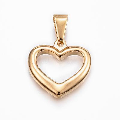 304 Stainless Steel Open Heart Pendants STAS-H372-23G-1