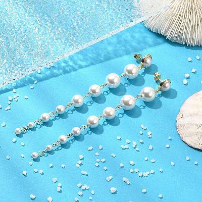 Shell Pearl Tassel Stud Earrings for Women EJEW-JE06195-01-1
