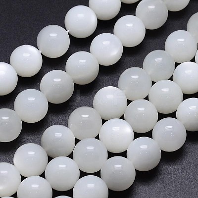 Natural White Moonstone Round Bead Strands G-M262-14mm-04-1