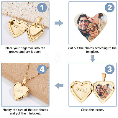 304 Stainless Steel Heart Locket Pendant Necklaces for Photo NJEW-WH0020-97E-1