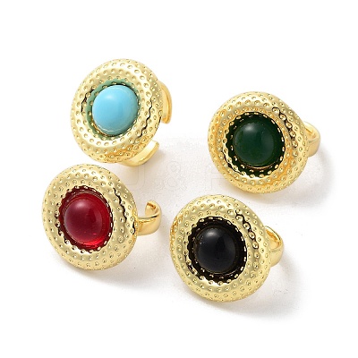 Resin Flat Round Open Cuff Ring RJEW-A035-02G-1