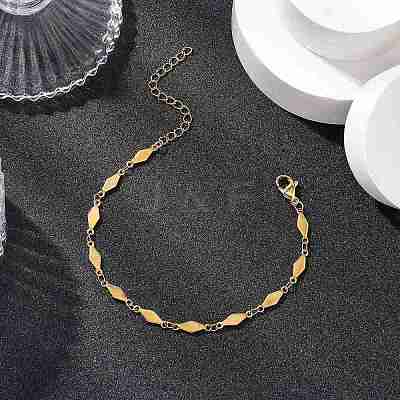 304 Stainless Steel Rhombus Link Chain Bracelets for Women BJEW-JB11603-01-1