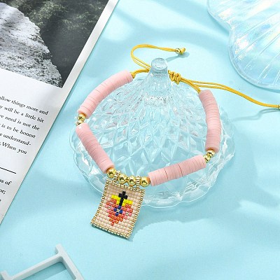 MIYUKI Glass Seed Rectangle Charm Bracelet BJEW-MZ00037-01-1