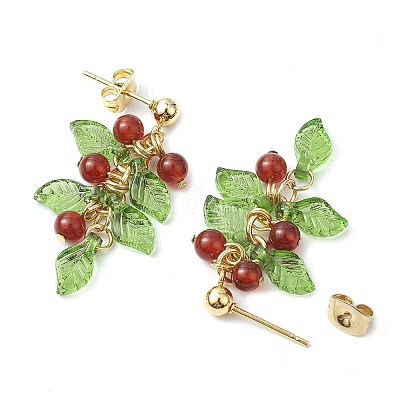 Christmas Natural Carnelian Stud Earring EJEW-TA00477-1