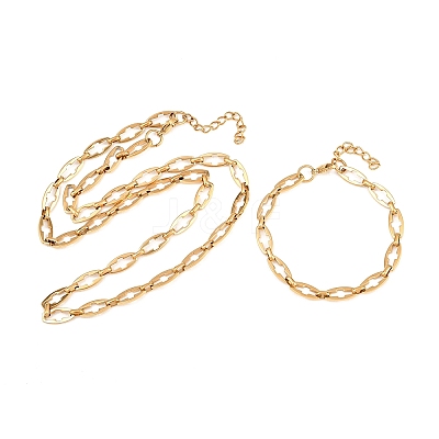 304 Stainless Steel Cross Link Chain Bracelet & Necklace Jewelry Sets SJEW-L199-07G-1