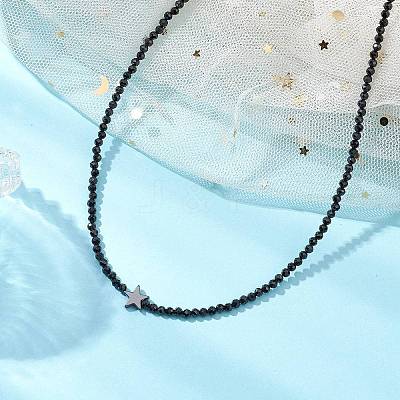 3mm Faceted Round Natural Black Spinel Beaded Necklaces NJEW-JN05127-1