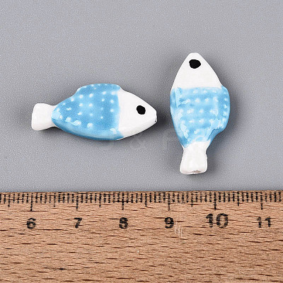 Hand Painted Fish Shaped Porcelain Beads PORC-N013-06K-1