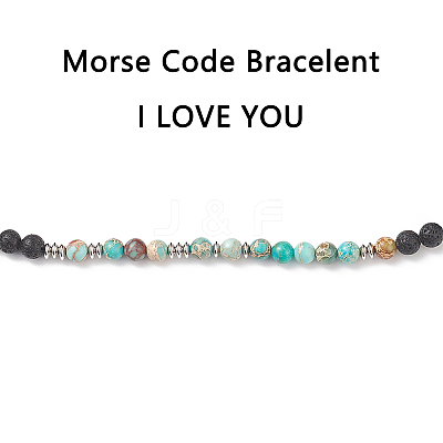 Natural Imperial Jasper(Dyed) & Lava Rock Braided Bead Bracelet BJEW-TA00188-03-1