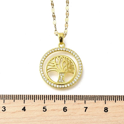 Brass Micro Pave Clear Cubic Zirconia Tree of Life Pendants LS-NJEW-H066-01E-G-1