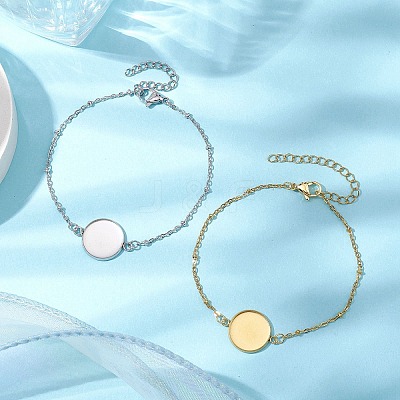 2Pcs 2 Colors 304 Stainless Steel Round Cabochon Setting Bracelets BJEW-JB11090-1