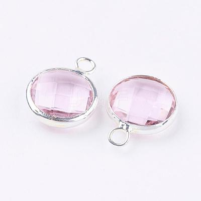 Silver Color Plated Brass Glass Flat Round Charms GLAA-M003-A-10S-1