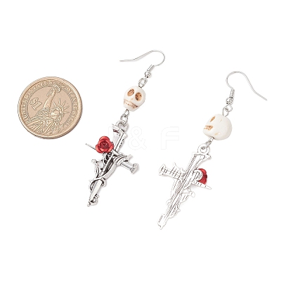 3 Pairs 3 Colors Hallowmas Alloy Dyed Synthetic Turquoise Dangle Earrings EJEW-JE06484-1