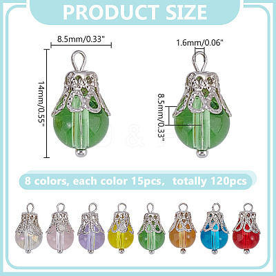 120Pcs 8 Colors Glass Charms PALLOY-HY00099-1