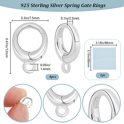 4Pcs 925 Sterling Silver Spring Gate Rings STER-BBC0007-39-1