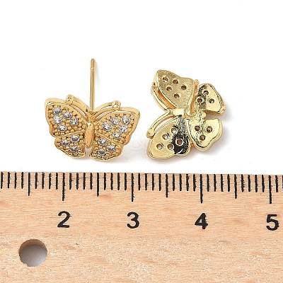 Butterfly Brass Micro Pave Clear Cubic Zirconia Stud Earrings EJEW-A132-07G-1