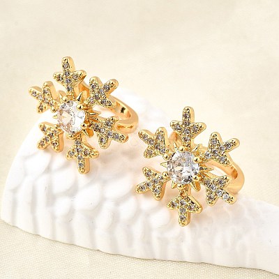 Brass Micro Pave Clear Cubic Zirconia Cuff Earrings EJEW-F370-25G-1