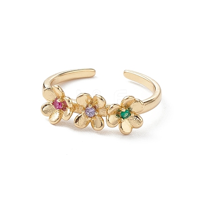 Flower Colorful Cubic Zirconia Cuff Ring RJEW-M146-06G-1