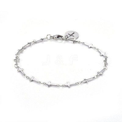 Tarnish Resistant 304 Stainless Steel Cross Link Anklets AJEW-AN00255-1