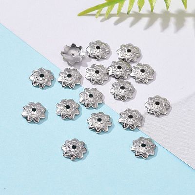 Tarnish Resistant 304 Stainless Steel 8-Petal Flower Bead Caps STAS-J011-03-1