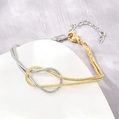 Duo Tone Brass Round Snake Chain Knot 2-Strand Bracelets for Women KK-CBA68DA-17C-GP-1