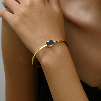 Elegant and Versatile Alloy Black Enamel Heart Hinged Bangles for Women PY8025-1