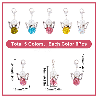 6 Sets Angel Polymer Clay & Glass Rhinestone Bead Pendant Locking Stitch Markers HJEW-SC0001-72-1